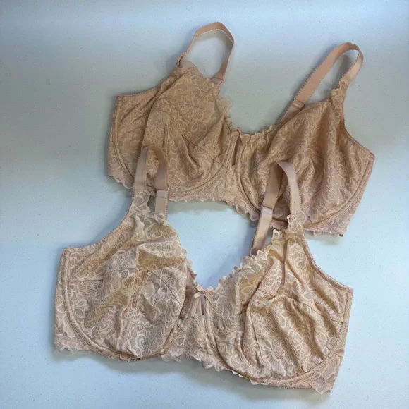 Deesse Femme Couture Nude Beige Lace Underwire Unpadded Bra size 42H Lot of 2 - Picture 4 of 9